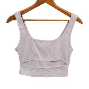 NWT Papermoon Light Purple Lavender Ribbed Cut Out Cropped Tank M